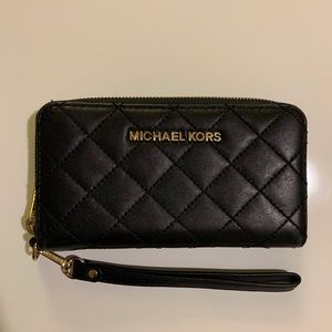 Michael Kors black leather wristlet wallet